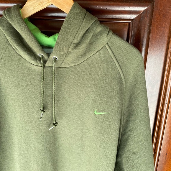 Vintage Y2K Nike Olive and Neon pullover hoodie with embroidered swoosh - Picture 1 of 8